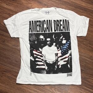 21 Savage American Dream T-Shirt Men's L White Rap Hip Hop Graphic Tee